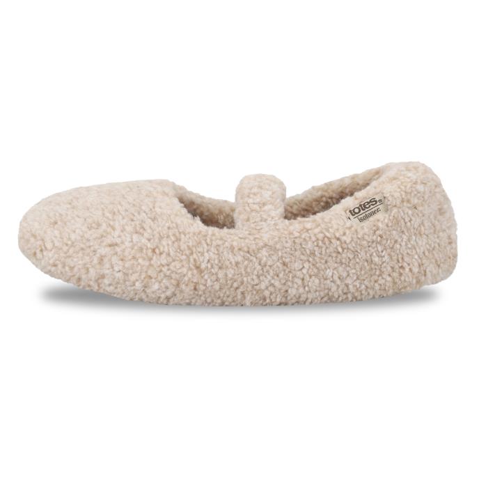 Isotoner® Ladies Borg Mary Jane Ballet Slipper Oat Extra Image 3